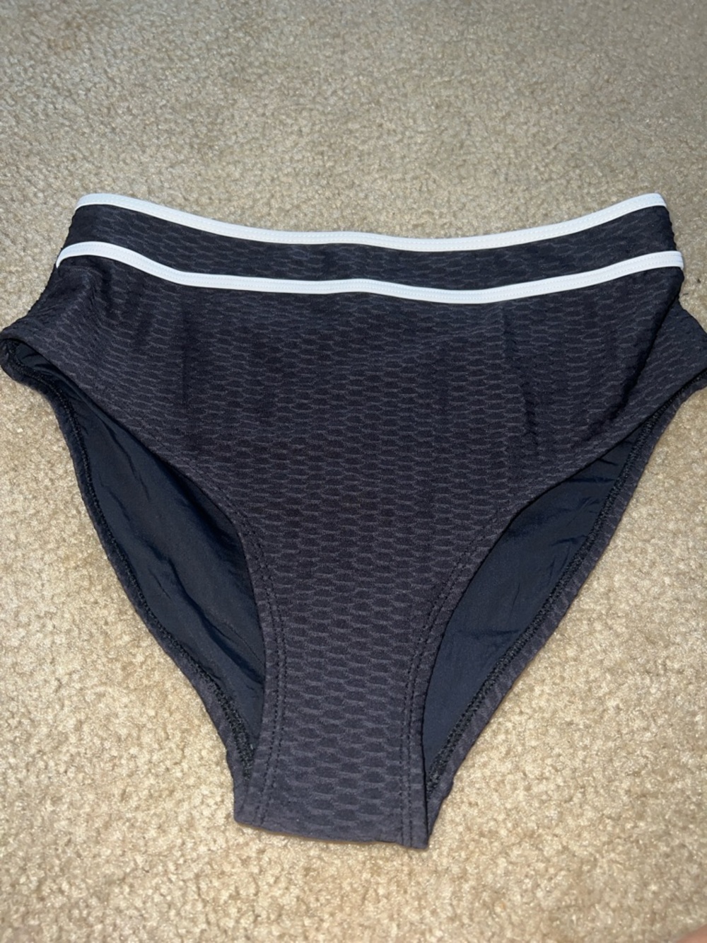 High-Waist Black Bikini Bottom with White Trim